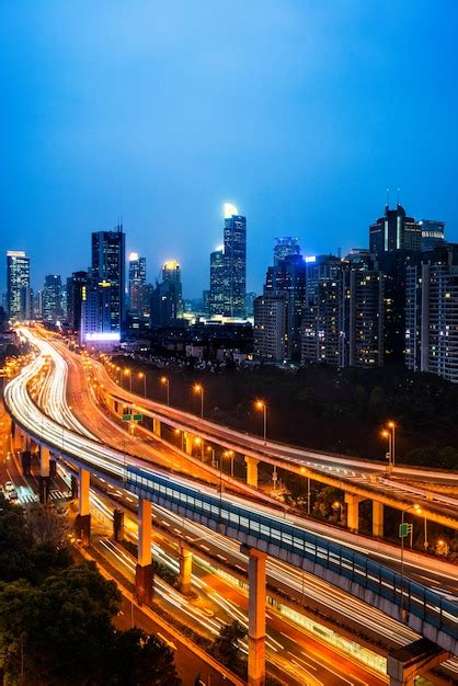 Premium Photo | City elevated road, overpass night view, shanghai