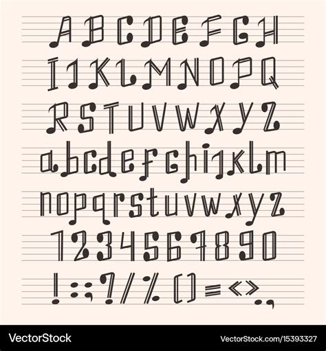 Musical decorative notes alphabet font hand mark Vector Image