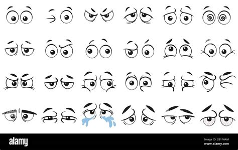 Funny cartoon eyes. Human eye, angry and happy facial eyes expressions vector illustration set ...