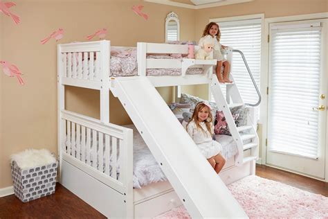 Maxtrix Twin over Full Medium Bunk Bed with Slide (White, Natural and Chestnut) – Kids Furniture ...