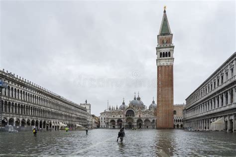 VENICE, ITALY - November 12, 2019: St. Marks Square Piazza San Marco during Flood Acqua Alta in ...