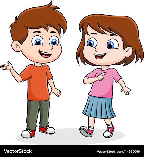 Two cute kids talking to each other cartoon Vector Image