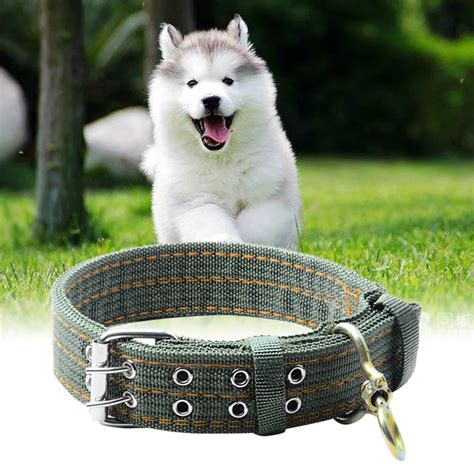 2017 L/XL Size Army Green Canvas Pet Dog Collar for Large Dogs Collars Double Row Buckle Design ...