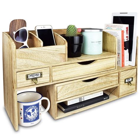 Ikee Design Adjustable Wooden Desktop Organizer Office Supplies Storage Shelf | eBay