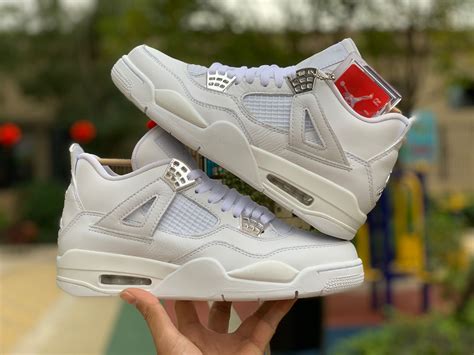 Mens Womens Air Jordan 4 Retro Pure Money White Silver For Sale