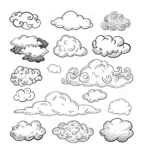 black and white clouds in the sky on a white background stock photo, royalty illustration