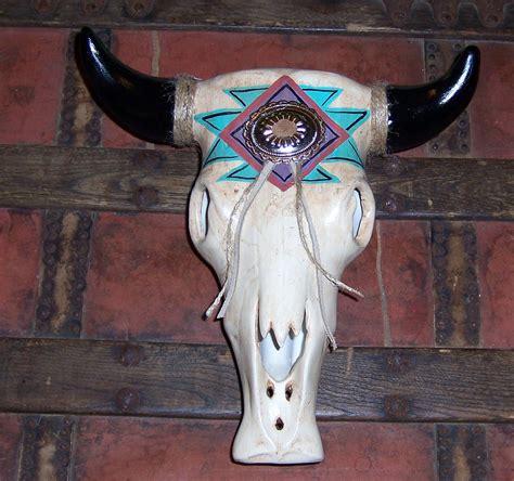 Cows Skull Ceramic Painted Native American Design