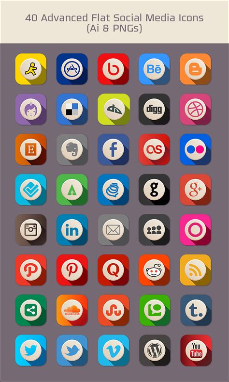 40 Free Advanced Flat Social Media Icons (PNGs & Vector File)