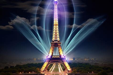 Premium Photo | Eiffel tower at night with festive fireworks