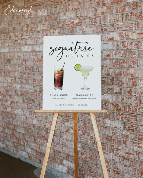 Printable Signature Drink Sign, Signature Cocktail Sign Template, Watercolor Drink Sign, Wedding ...