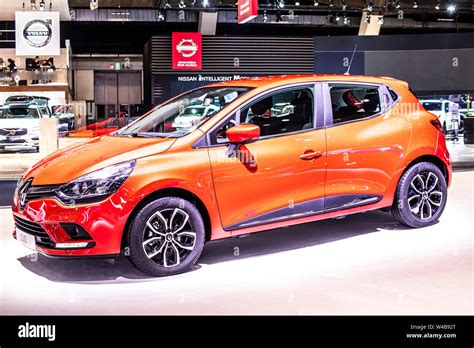 Brussels, Belgium, Jan 2019 metallic red Renault Clio IV, Brussels Motor Show, fourth generation ...