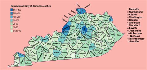 Population density of Kentucky counties