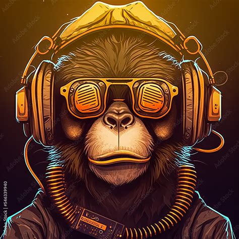 Abstract painting concept. Colorful art of a monkey with sunglasses and ...