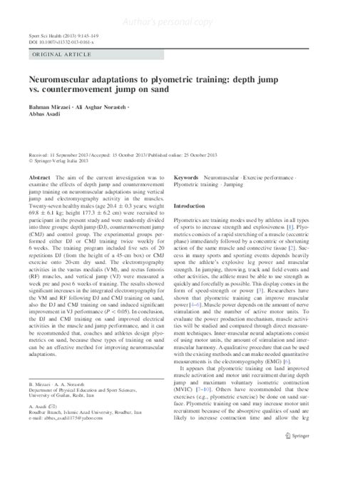 (PDF) Neuromuscular adaptations to plyometric training: depth jump vs. countermovement jump on ...