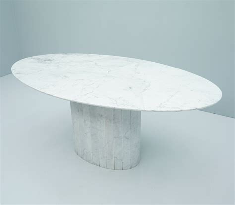 White Oval Carrara Marble Dining table, 1970s | #133496