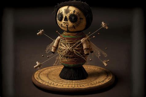 Premium Photo | Summoning magic spells voodoo doll with pins on round stand