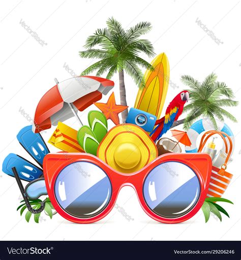 Red sunglasses with beach concept Royalty Free Vector Image