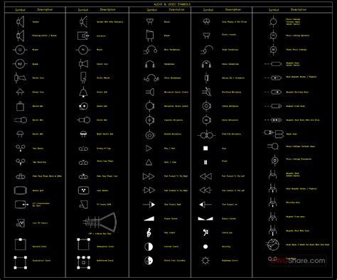 26.Audio And Video Symbols AutoCAD Blocks Turntable Stylus, Phono Cartridge, Sound Speaker ...