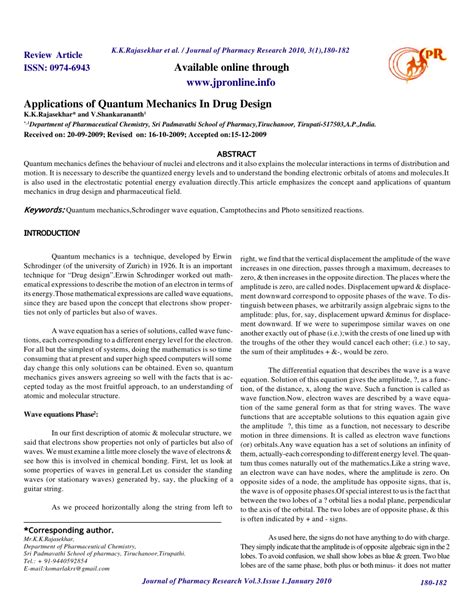 (PDF) Applications of Quantum Mechanics In Drug Design