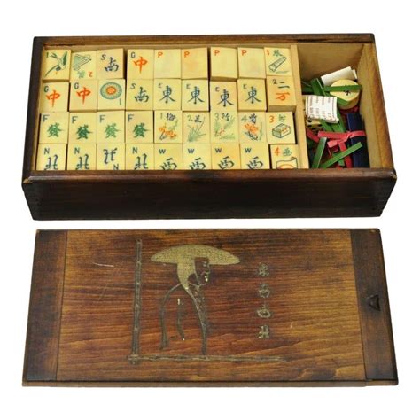 Vintage Mah Jong 144 Wood & Bamboo Tile Game Set in Wooden Box | Tiles ...