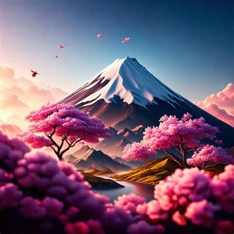 Premium AI Image | Fuji mountain and cherry blossoms in spring in japan