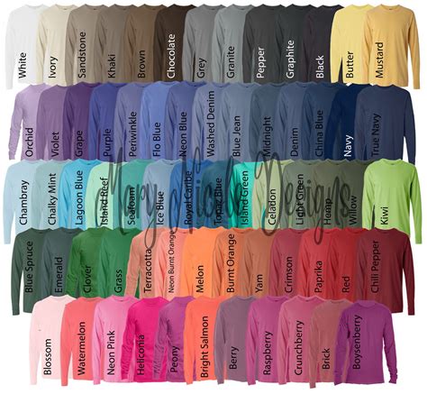 Comfort Colors 6014 all Color Chart // Etsy Color Chart // Tshirt Color Chart //comfort color ...