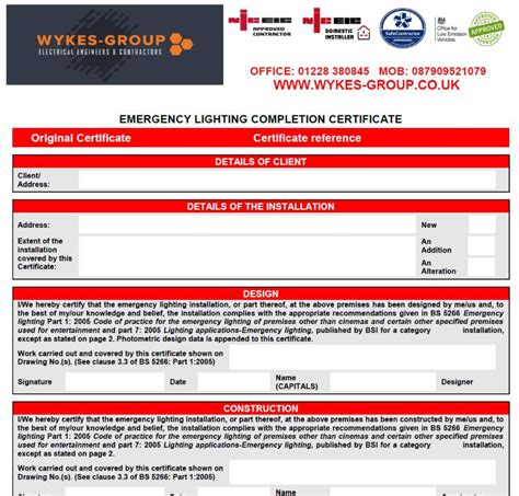 Emergency lighting completion certificate - jafmaxx