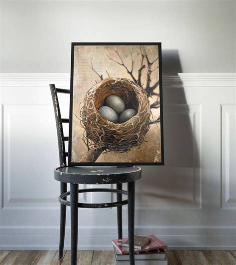 Three Bird Nest Art Print Birds Nest With Three Eggs Poster | Etsy