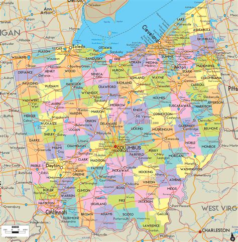 Ohio Counties Road Map USA