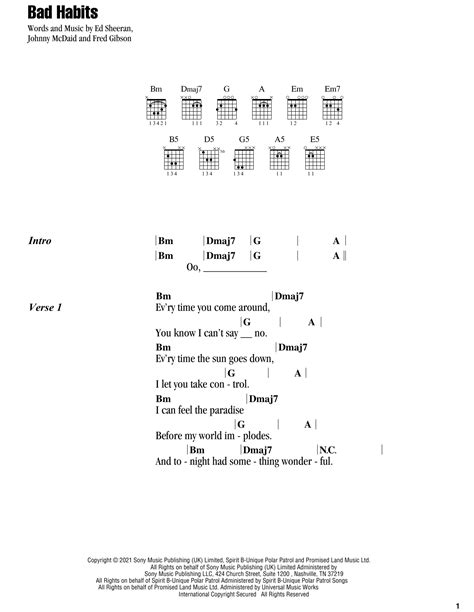 Bad Habits by Ed Sheeran - Guitar Chords/Lyrics - Guitar Instructor