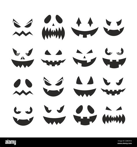 Halloween pumpkin jack-o-lantern faces, October party scary black ...