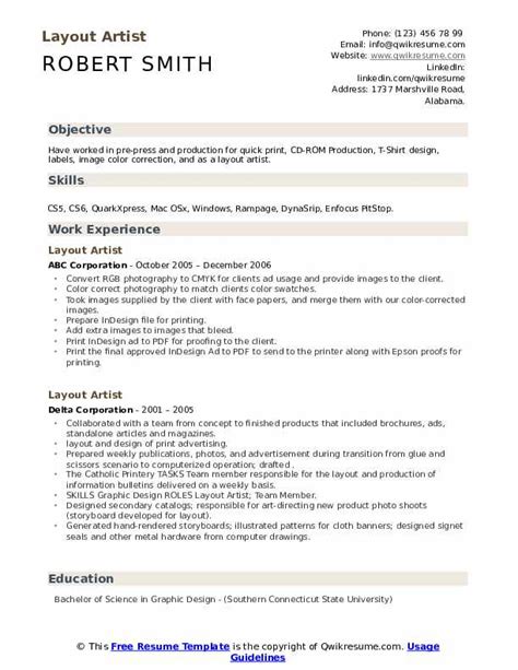 Layout Artist Resume Samples | QwikResume