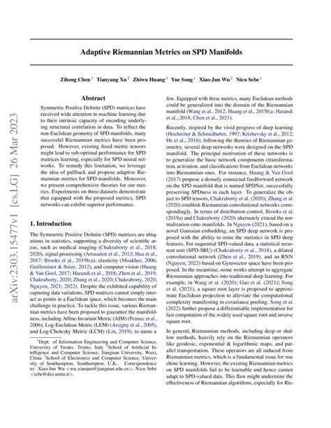 Adaptive Riemannian Metrics on SPD Manifolds | DeepAI