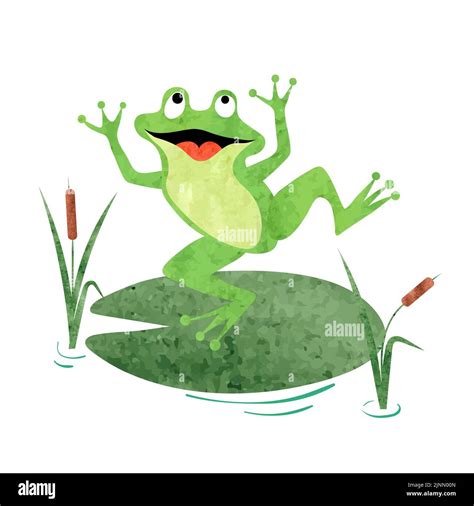 Cartoon Frog on lily pad. Vector watercolor illustration Stock Vector Image & Art - Alamy