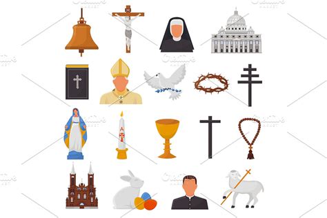 Christian icons vector christianity religion signs and religious symbols church faith christ ...