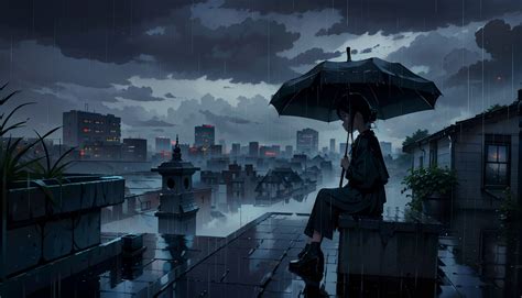 1920x1080 Resolution HD Sad Anime Girl in Dark Rain 1080P Laptop Full HD Wallpaper - Wallpapers Den