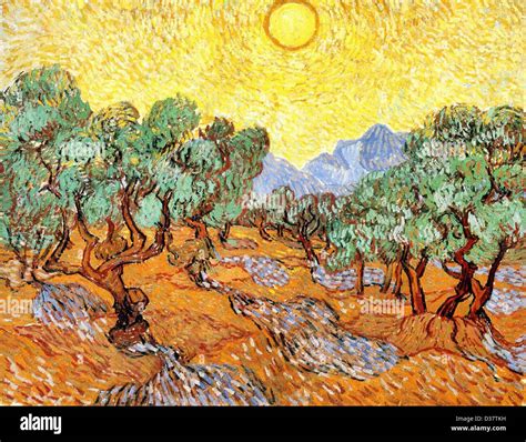 Vincent van Gogh, Olive Trees with Yellow Sky and Sun. 1889. Post-Impressionism. Oil on canvas ...