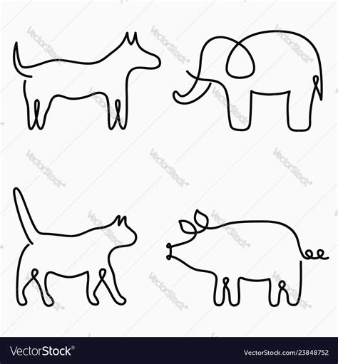 Animals one line drawing continuous print Vector Image