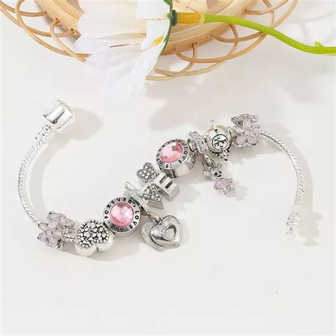 Pink & Silver Love Charm Bracelet - Glamourize UK