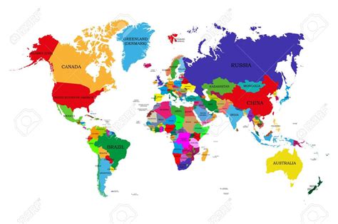 De color mapa del mundo político con los nombres de los países y territorios dependientes ...