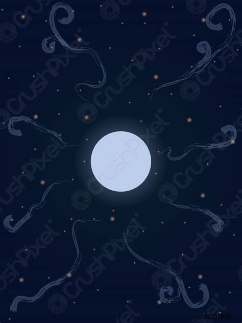 Cartoon style night sky with moon, stars and clouds vector - stock ...