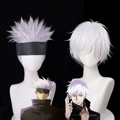 BLUEVELVET Fluffy Men Wigs Short Synthetic Hair Cosplay Wig Jujutsu Satoru Gojo Layered Heat ...