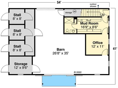 Dual-Story 2-Bedroom Barn Style Garage Apartment with Office and 3 Actual Stalls (Floor Plan)