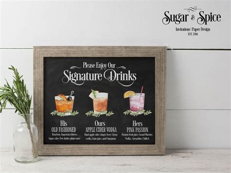 Signature Drinks Sign Printable, Cocktail Menu Sign, Drink Sign, Wedding Signature Drink Sign ...