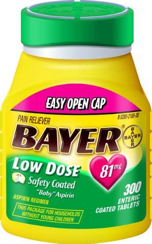 Heart Health: Bayer Baby Aspirin Regimen Low Dose 81mg, Enteric Coated Tablets, 300-Count