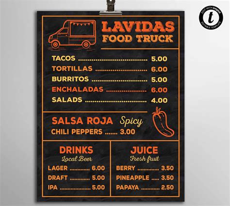 Food Truck Menu Template Simple Menu Template Fast Food - Etsy Finland