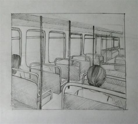 Inside of a bus in 2 point perspective | Bus art, Perspective sketch, Sketches