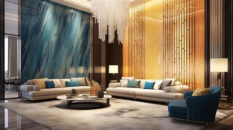 Premium AI Image | A gold living room with a chandelier