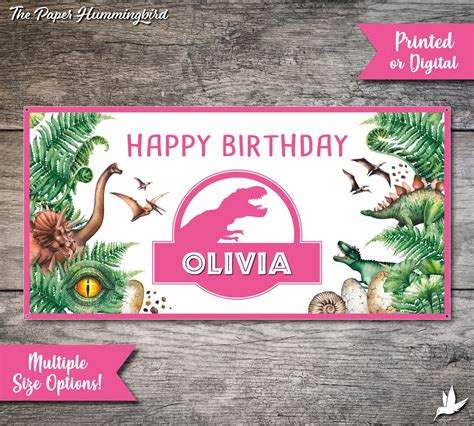 Jurassic Birthday Banner Pink Jurassic Party Birthday Banner Happy ...