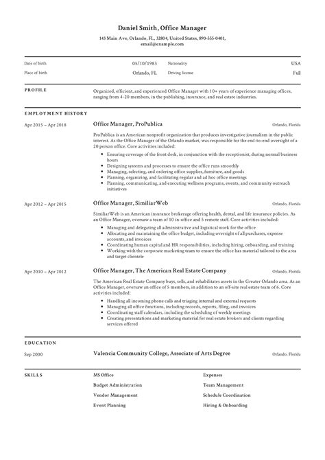 Office Manager Resume Template